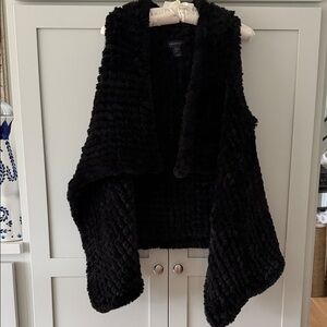 Amaryllis Black Plush Faux Fur Draped Vest